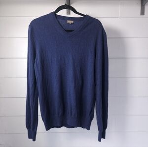 MANTOVANI STUDIO 100% Cashmere V-Neck Sweater Navy Blue L Made in Italy Pristine